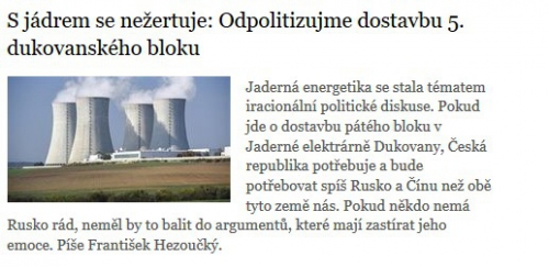 Nový jaderný blok - vyjádření Ing. Františka Hezoučkého
